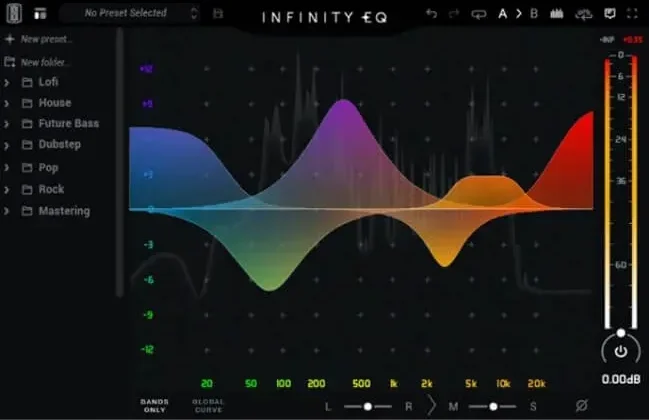 image to slate digital infinity eq show different's waves in multicolors up and down montains in black background.