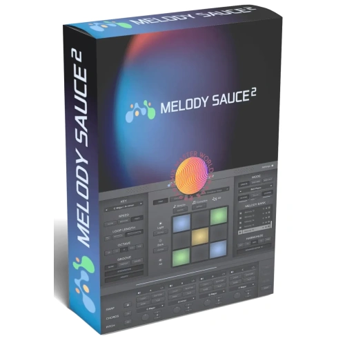 image to melody sauce 2 software box with plugin image and title Melody Sauce 2 on dark background.