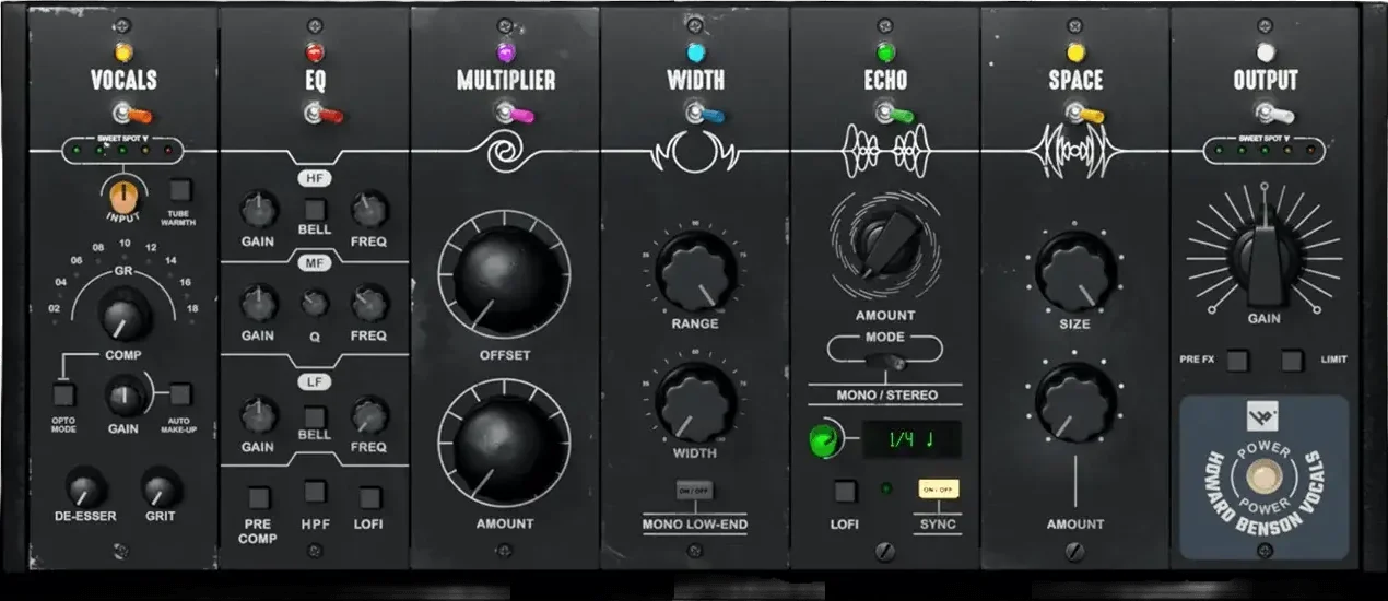 image of howard benson vocals bundle plugin with slider's and modules.