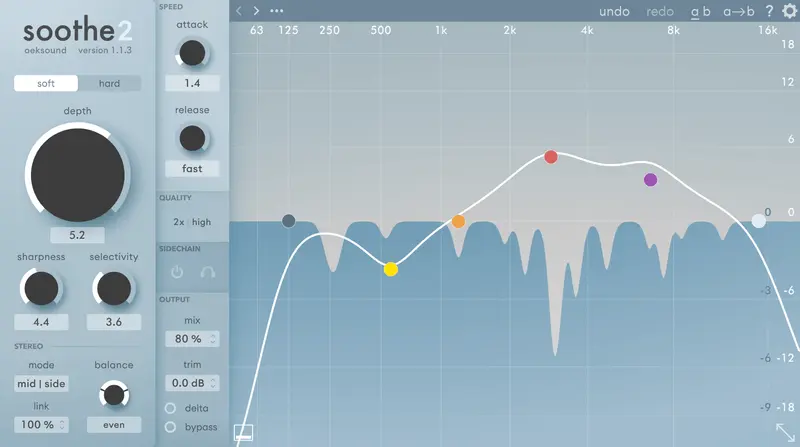 image of oeksound sothe 2 plugin en grey and blue show a graphic x and y.