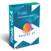 Image to finale software box in blue and white colors with finale 27 write in cursive font.