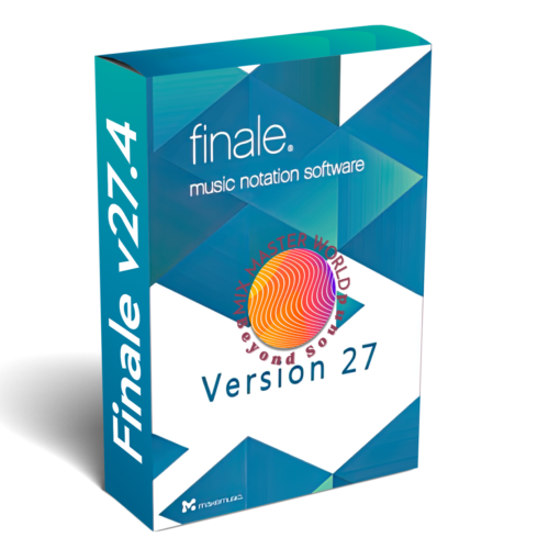 Image to finale software box in blue and white colors with finale 27 write in cursive font.