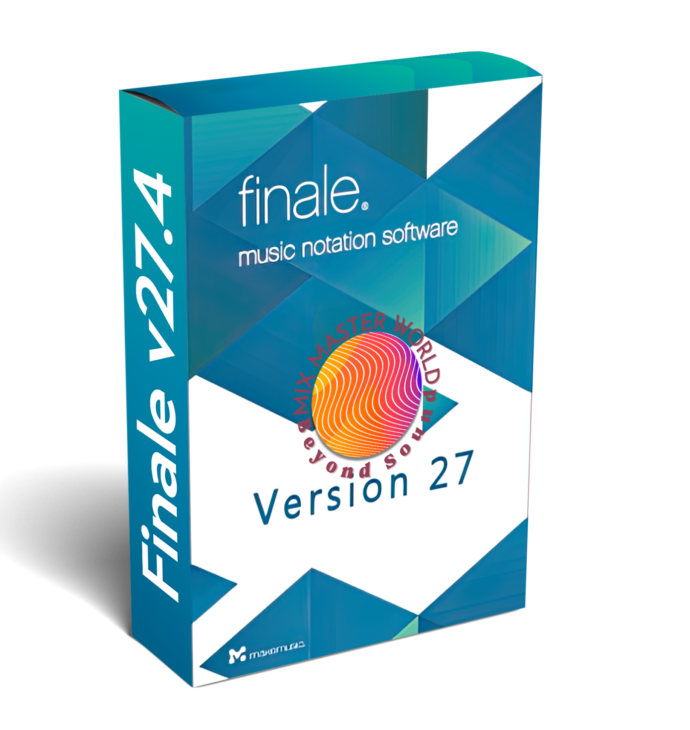 Image to finale software box in blue and white colors with finale 27 write in cursive font.