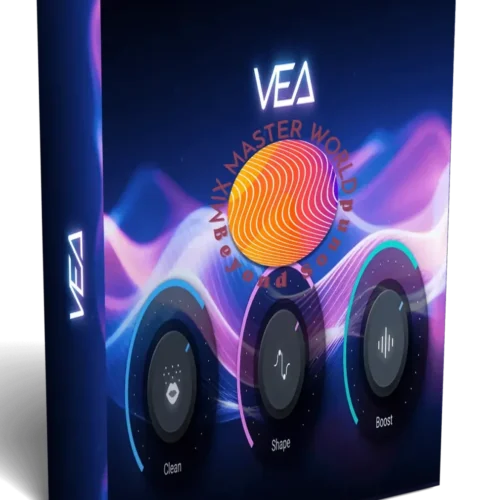 image to VEA izotope software box with VEA plugin show 3 knob in multicolor background.