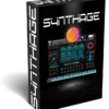 Imagen de caja de softwaer de synthage 1.4 con imagenes del plugin en la portada y negro de fondo.