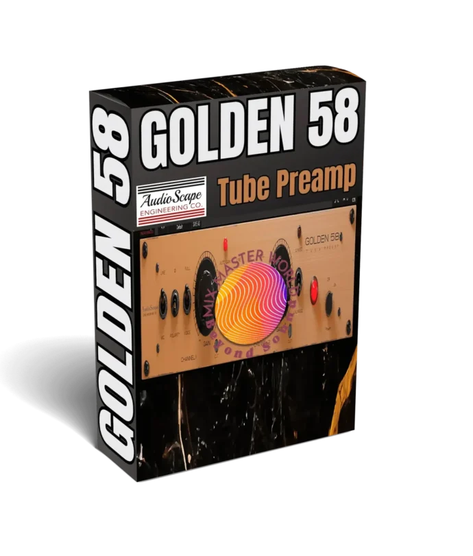 image to golden 58 preamp saturator plugin on black background.