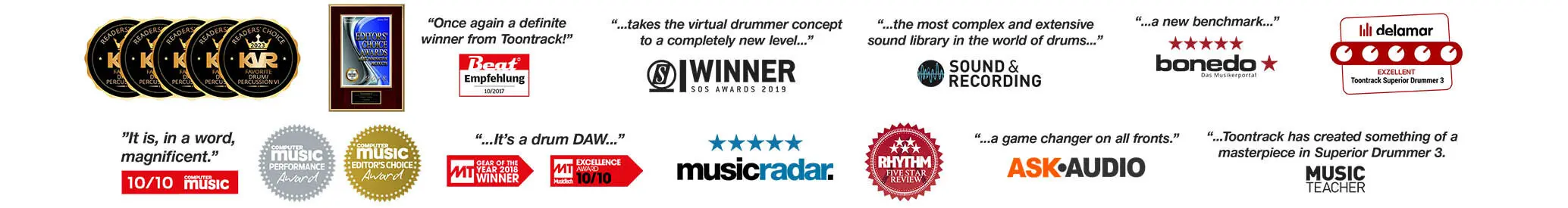 Awards of Superior Drummer 3 music composition software