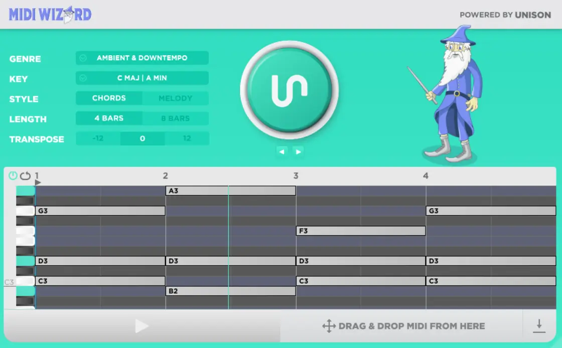 image of midi wizard unison audio plugin.